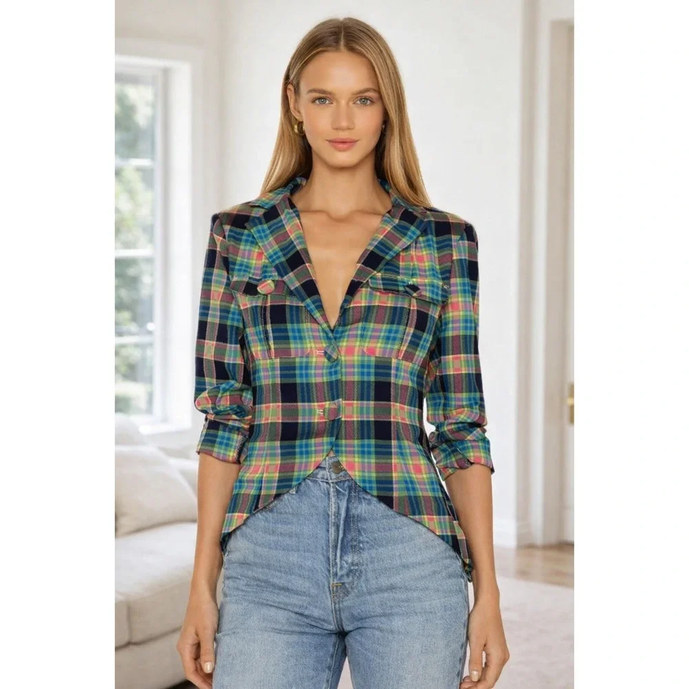 GRLFRND Loren Plaid Jacket Blazer in Multi‎ Plaid Maximalist Size Small